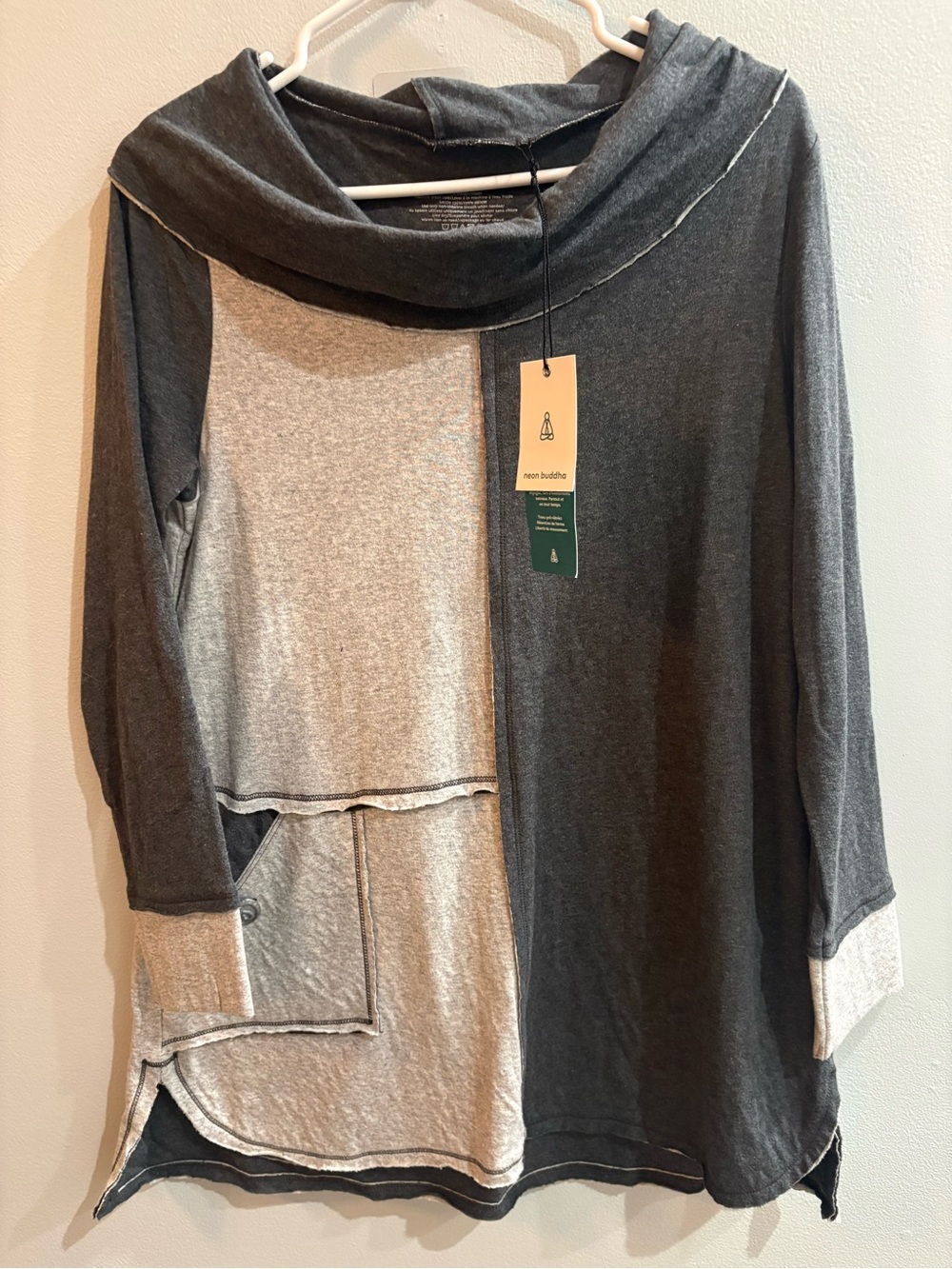 Neon Buddha R&R Colorblock  Pullover Tunic 3/4 Sleeve XS Gray